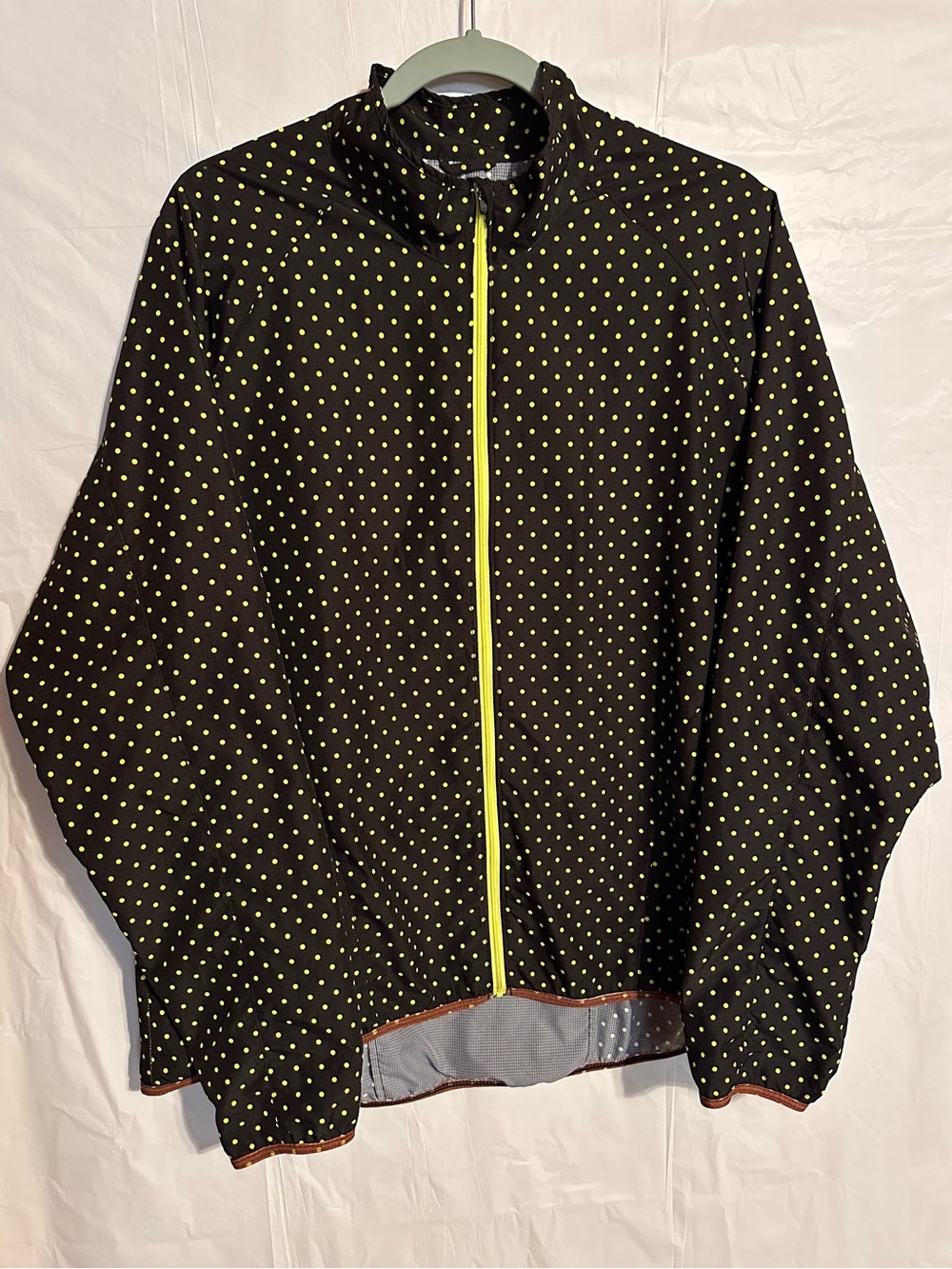 Women's Shesbeest Black Polka Dot Lightweight Jacket with Yellow Zip